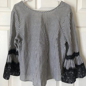 Striped Lace Sleeve Blouse